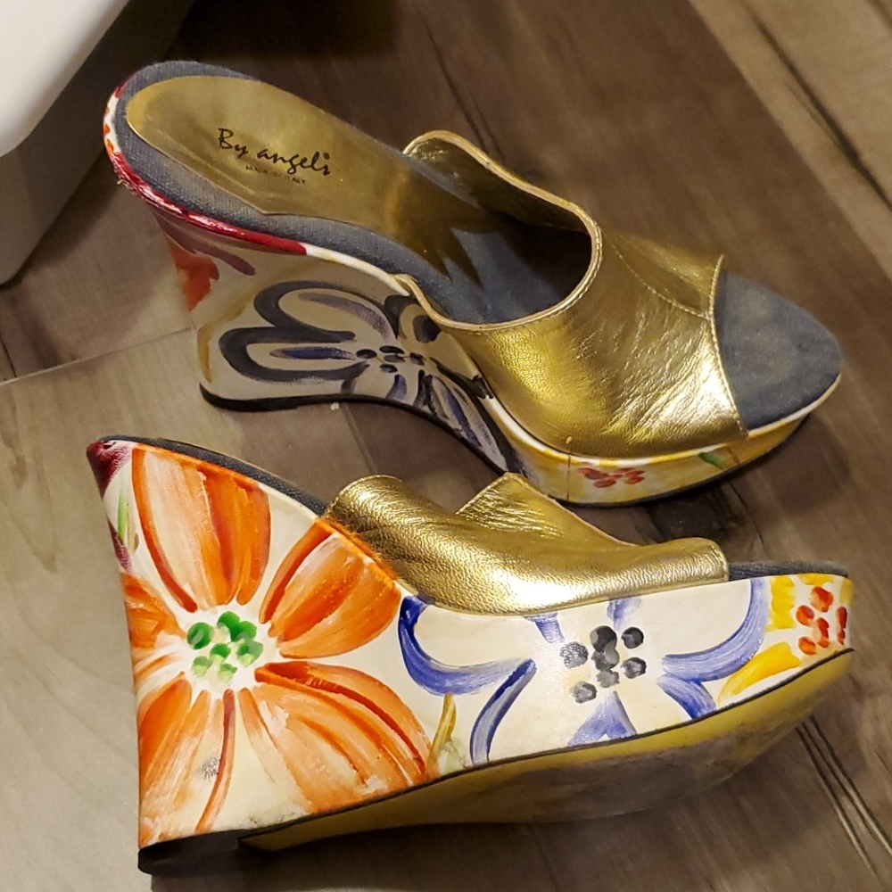 One of a kind hand painted Italian wedges